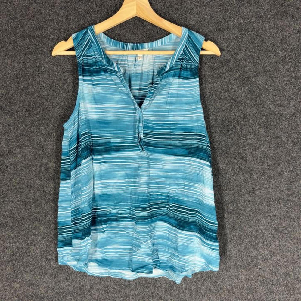 Sonoma Blouse Women L Large Blue Striped V-Neck Sleeveless Wide Strap Casual